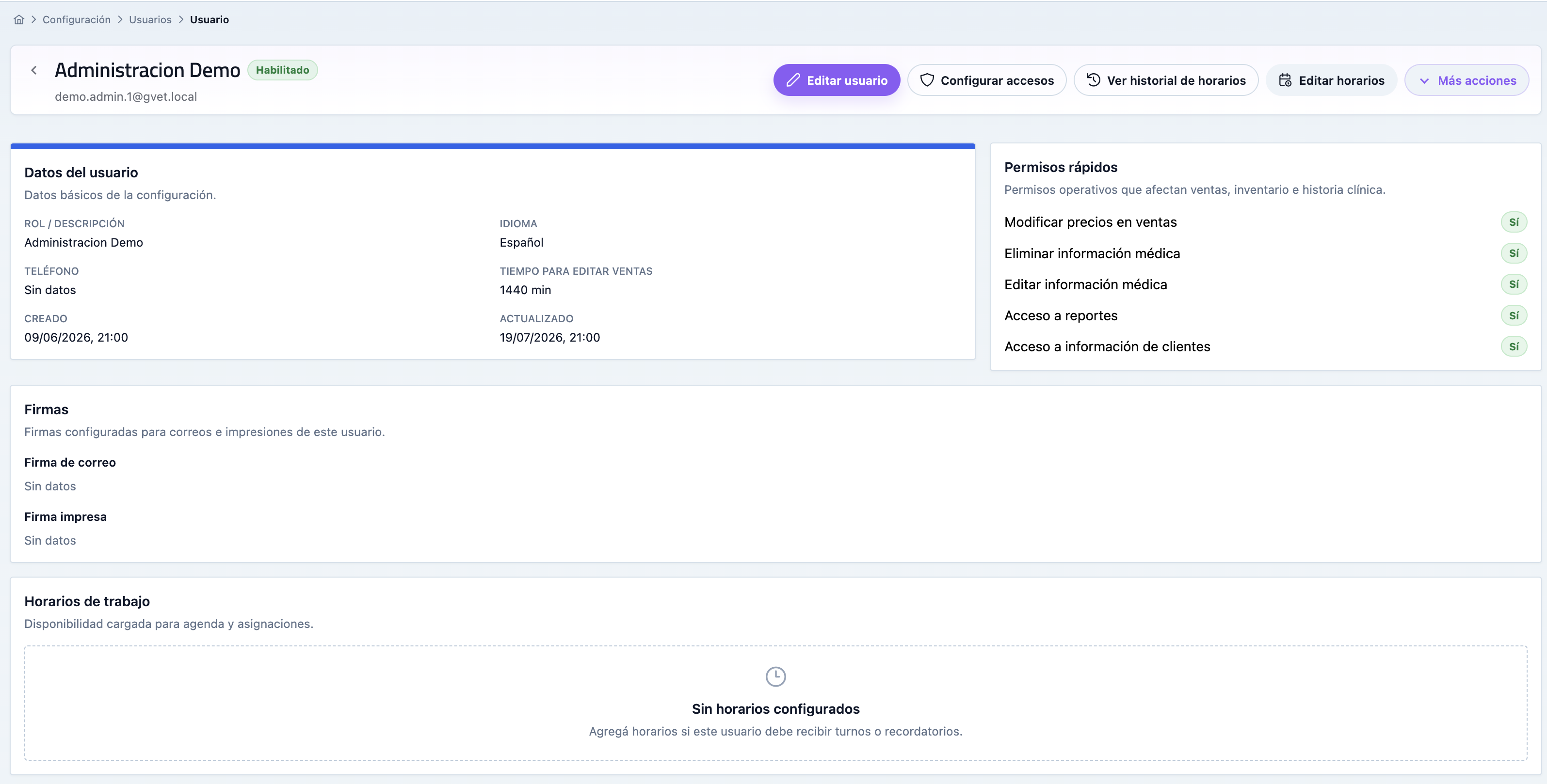 Pantalla de Gvet con usuarios, roles y permisos